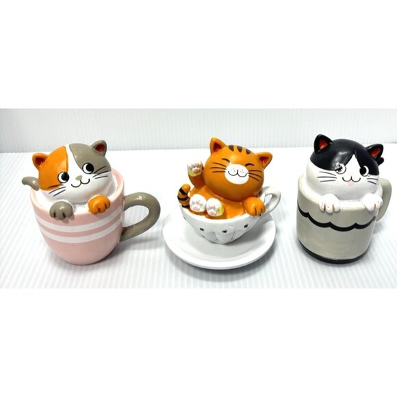 Ganz Teacup Cat Figurines 3pc Set Ceramic Kitten Collectible Home Decor Gift NEW - Picture 2 of 9